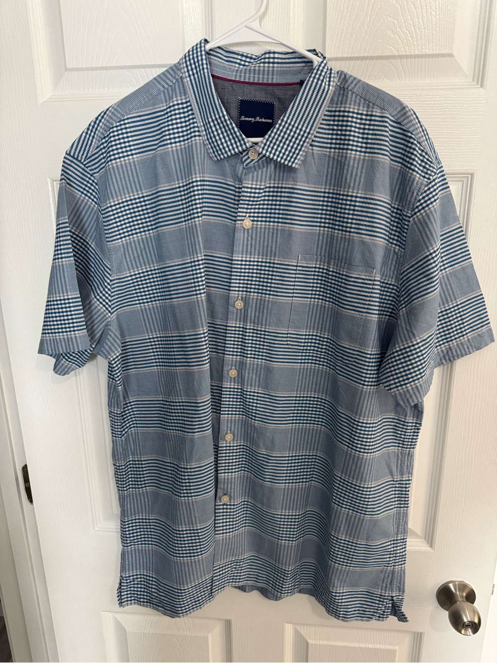 Tommy Bahama Blue Plaid Short-Sleeve Button-Down Shirt Size 2XL